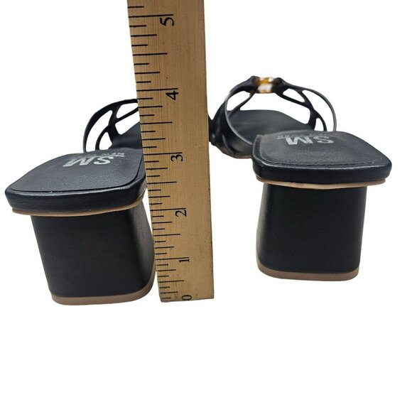 SM New York NIB Strappy Black Brown Heeled Sandals Open Toe‎ Block Heel Womens - Picture 9 of 10